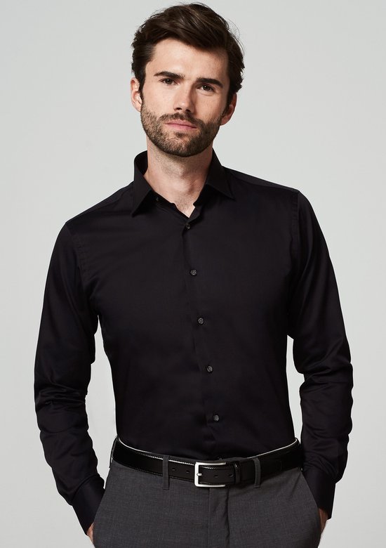 Shirtdeal - Uni Zwart Michaelis shirt (Extra lange mouw)-boordmaat: 37/7