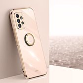 Voor Samsung Galaxy A72 5G XINLI Rechte 6D Plating Gouden Rand TPU Shockproof Case met Ring Houder (Roze)