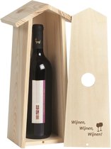 Gegraveerde houten wijnkist 1 fles met de tekst Wijnen, wijnen, wijnen!