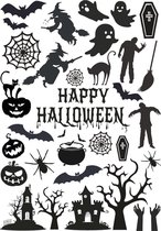 Halloween raamstickervel XL herbruikbaar - decoratie halloween - raamsticker - Halloween - zwart silhouet