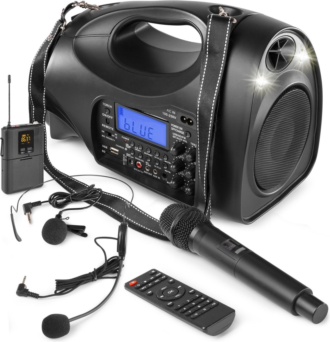 Portable speaker - Vonyx ST016 draagbare speaker met Bluetooth, mp3 speler en 2 draadloze microfoons - 130W