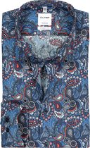 OLYMP Tendenz modern fit overhemd - blauw - rood - wit paisely dessin - Strijkvriendelijk - Boordmaat: 40