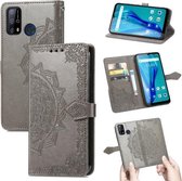 Voor Oukitel C23 Pro Mandala Bloem Reliëf Horizontale Flip Lederen Case met Houder & Drie Kaartsleuven & Portemonnee & Lanyard (Grijs)