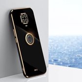 Voor Geschikt voor Xiaomi Redmi Note 9S XINLI Straight 6D Plating Gold Edge TPU Shockproof Case met ringhouder (zwart)