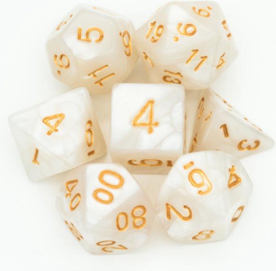 Afbeelding van het spel Genvi Dobbelstenen Set wit met gouden letters