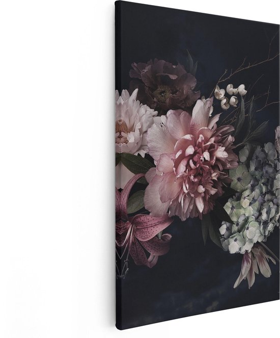 Artaza Canvas Schilderij Diverse Bloemen Op Zwart Achtergrond - 20x30 - Klein - Foto Op Canvas - Canvas Print