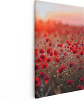 Artaza Canvas Schilderij Rode Klaprozen Bloemenveld Zonsondergang - 40x60 - Poster Foto op Canvas - Canvas Print