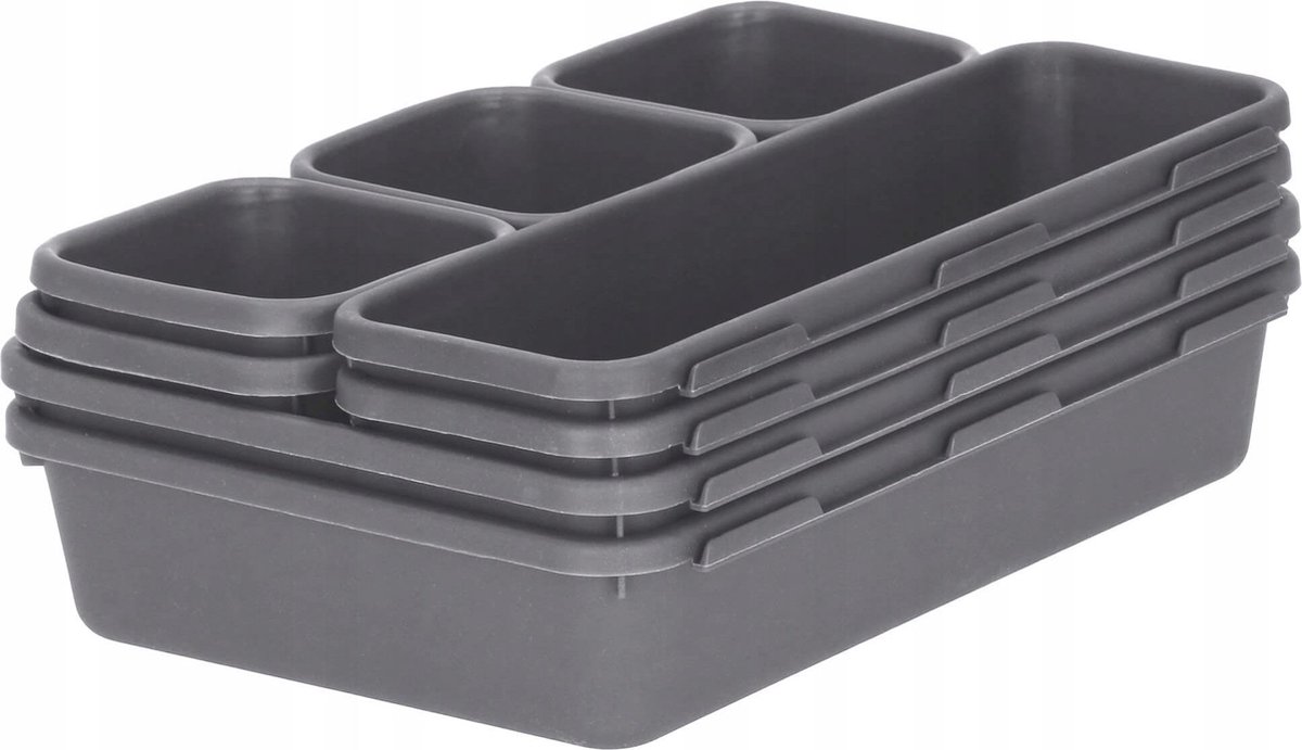 Modulaire Lade Organizer Set Van 8 Bakken - Bestekbak Ladeverdeler Ladebak Organiser Lade Inzet Bak Opbergbak Houder Verdeling Buro/Keukenklade/Keuken/Badkamer - Inzetbak Opbergbakken Voor Opbergen Van Bestek/Cosmetica/Sieraden - Kunststof - Grijs — cadeau in Cadeau-ideeën - foto 5