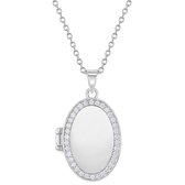 Joy|S - Zilveren ovale medaillon met ketting - randje van zirkonia - ISJ luxury collection