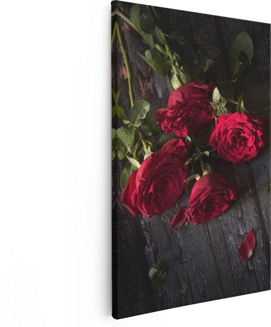 Artaza - Canvas Schilderij - Rode Rozen Op De Grond - Foto Op Canvas - Canvas Print