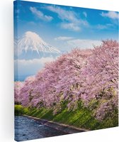 Artaza - Peinture sur toile - Arbres en fleurs roses au Berg Fuji - 50x50 - Photo sur toile - Impression sur toile