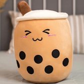 Bubble Tea Pluche 35 cm - Cadeaus - Boba Tea - Speelgoed - Knuffels - Kawaii - Ogen Dicht - Cute - Knuffel Cadeaus - Pluche - Zacht - Kussen - Lichtbruin - Ideaal cadeau voor kinde