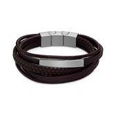 Favs heren Armband leer, edelstaal One Size Bruin 32013544