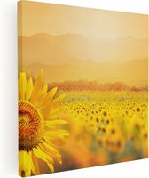 Artaza - Peinture sur toile - Champ de tournesols avec lever de soleil - 30x30 - Photo sur toile - Impression sur toile