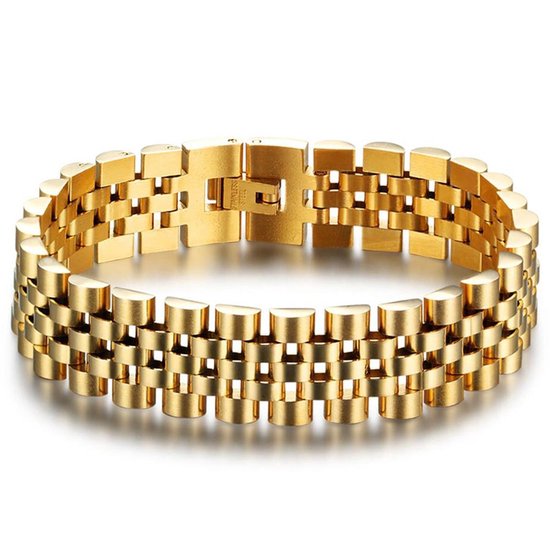 Victorious Gouden Armband Heren – Eenvoudige Gouden Kliksluiting –  Staal/Coating – 20cm | bol.com