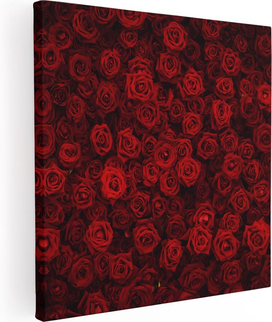 Artaza Canvas Schilderij Rode Rozen Achtergrond - 90x90 - Groot - Foto Op Canvas - Canvas Print