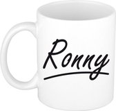 Ronny naam cadeau mok / beker met sierlijke letters - Cadeau collega/ vaderdag/ verjaardag of persoonlijke voornaam mok werknemers