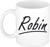 Robin naam cadeau mok / beker met sierlijke letters - Cadeau collega/ vaderdag/ verjaardag of persoonlijke voornaam mok werknemers