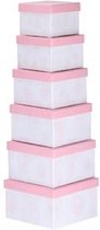 Set van 6x stuks pastel roze cadeaudoosjes 13,5-21 cm vierkant - kadodoosjes / cadeauverpakkingen
