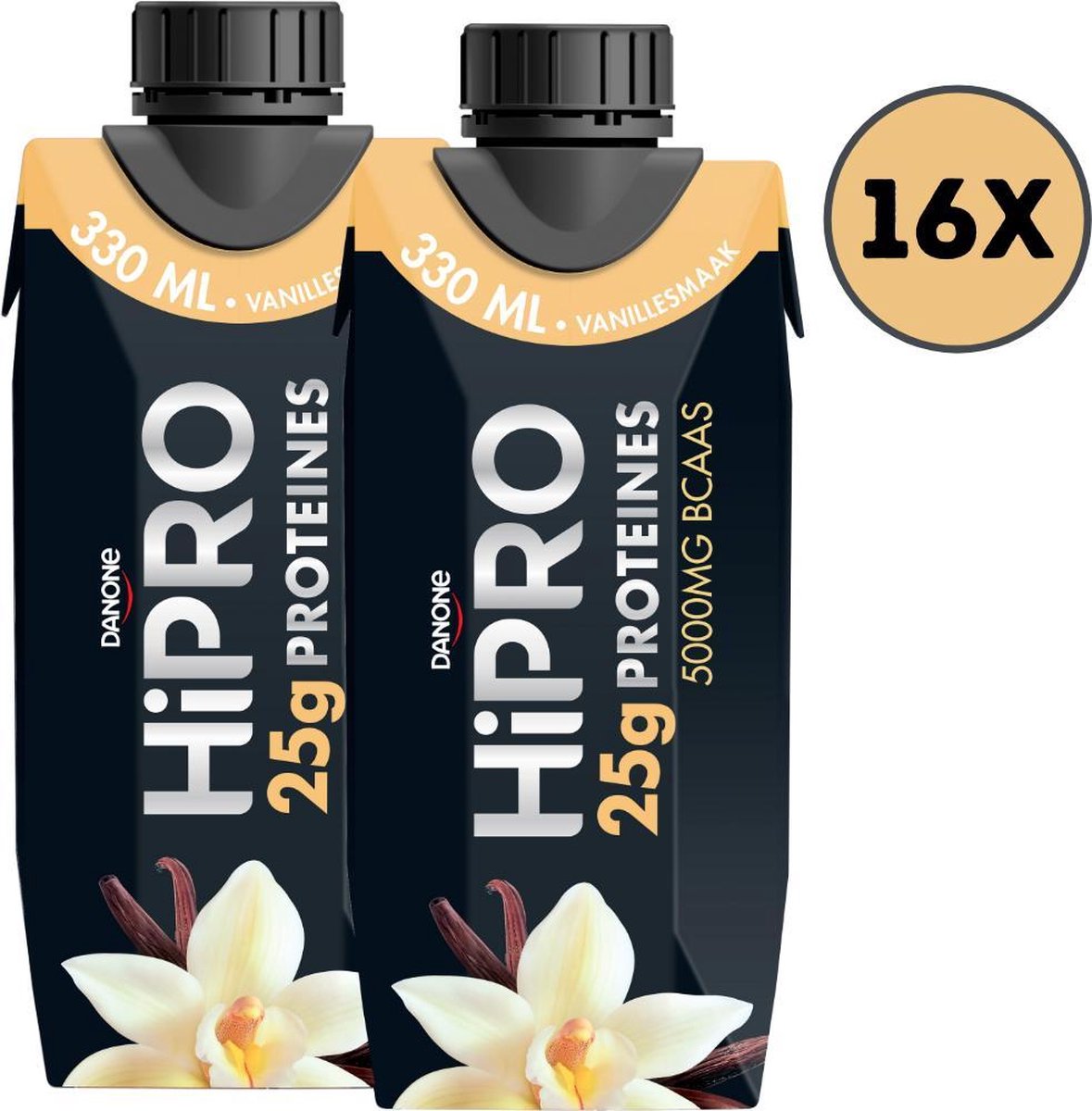 Danone HiPRO - Proteïne Vanille - Eiwitshake / Proteïne shake - 25 gram eiwit per fles – (2x8 stuks) 16 stuks (330 ml)