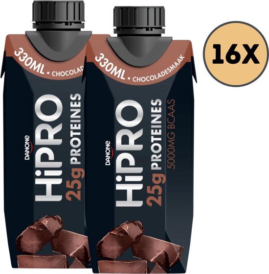 Danone HiPRO - Proteïne Chocolade - Eiwitshake / Proteïne shake - 25 gram eiwit per fles - (2x8 stuks) 16 stuks (330 ml)