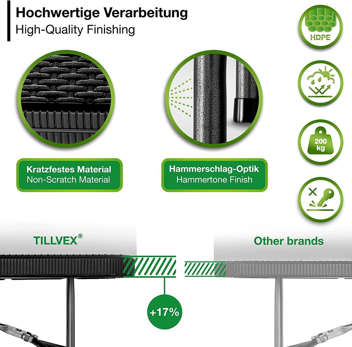 Tillvex Tuintafel in rotanlook, inklapbaar, 180 x 75 cm, buffettafel