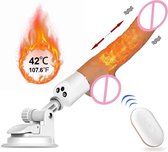 Stotende vibrator met verwarming en zuignap en ballen | Realistische Penis model | Kleine machine | Met afstandbediening