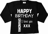 Shirt kind verjaardag oma-zwart-tekst wit-Maat 92