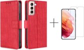 Telefoonhoesje Samsung Galaxy S21 | Hoogwaardig Pu Leren Bookcase | Pasjeshouder | Luxe Uitstraling | Rood + 1x screenprotector