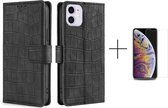 Telefoonhoesje iPhone 11 | Hoogwaardig Pu Leren Bookcase | Pasjeshouder | Luxe Uitstraling | Zwart + 1x screenprotector