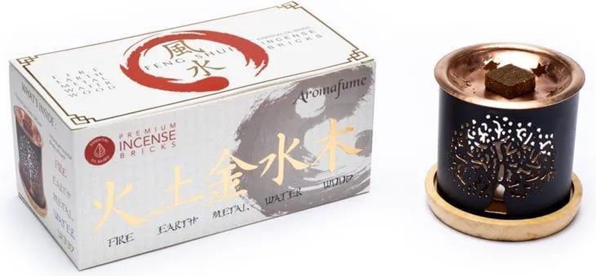Aromafume Feng Shui wierook set - wierookbrander met wierookblokjes - 160 gram