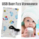 Allernieuwste USB Baby Fles Warmer model Blauwe Auto's - Heater - Reisaccessoire - Draagbaar - Klittenband - Kleur