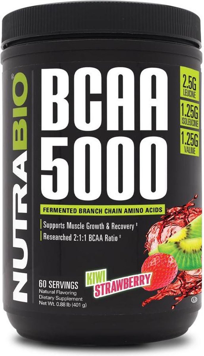 Goedkoopste NutraBio BCAA 5000 Poeder - Kiwi Strawberry - 400 gr