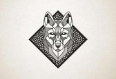 Line Art - Wolf 3 met achtergrond - M - 60x60cm - Zwart - geometrische wanddecoratie