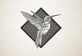 Line Art - Kolibrie 2 met achtergrond - S - 45x45cm - Zwart - geometrische wanddecoratie