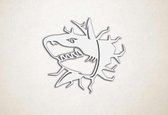 Wanddecoratie - Uitbrekende 3D haai - M - 60x66cm - Wit - muurdecoratie - Line Art