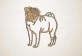 Wanddecoratie - Pug - hond - S - 55x45cm - Eiken - muurdecoratie - Line Art