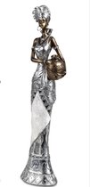 Vrouw - Beeld  Afrika style - Zilver - 46cm - Spiegeltjes
