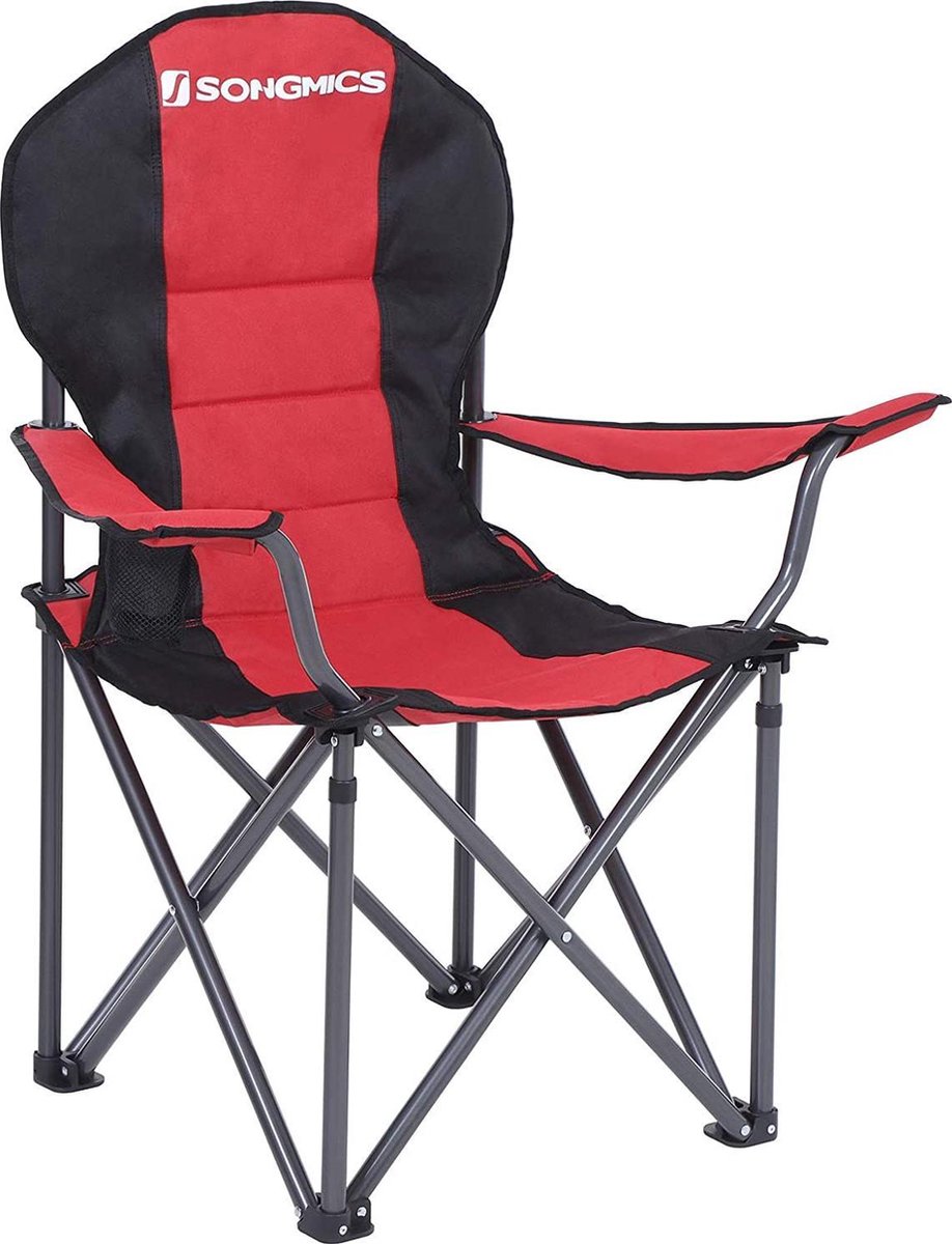 SONGMICS Campingstoel, inklapbaar, klapstoel, comfortabele met schuim beklede zitting, met flessenhouder, hoog belastbaar, max. belastbaarheid 250 kg, outdoor stoel, rood GCB06BK