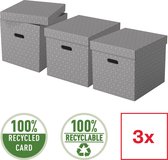Esselte Home Duurzame Grote Kubusvormige Opbergdoos met Deksel - Set van 3 Stuks - 100% Gerecycled Karton en 100% Recyclebaar -  Grijs