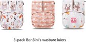 Couches lavables BonBini - Paquet de 3 couches à prix réduits 3-15 kg - Pantalon à couches de bain - Double prévention anti-fuite - Boutons-pression et taille ajustable S, M, L taille 1 à 5 - 3 pièces