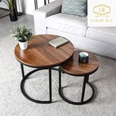 Luxury Buy® salontafel-bijzettafel- sidetable- rond-bruin- set van 2-walnootkleur