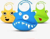 3 Siliconen Slabbetjes Met Opvangbak - Cartoon - 3-Pack - Baby - Peuter - Eco