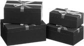Set van 12x stuks zwarte cadeaudoosjes met zilveren strikje 18,5-24 cm rechthoekig - kadodoosjes / cadeauverpakkingen