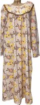 Dames nachthemd lang warm gevoerd met bloemenprint XL geel/beige/bruin
