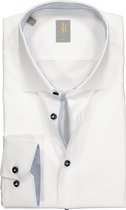 Jacques Britt overhemd - Como slim fit - twill - wit (contrast) - Strijkvriendelijk - Boordmaat: 44