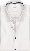 OLYMP Luxor comfort fit overhemd - korte mouw - wit structuur (contrast) - Strijkvrij - Boordmaat: 42