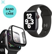 MY PROTECT® Apple Watch 4/5/6/SE 44mm Bescherm Case & Screenprotector + Bandje - Apple Watch Hoesje en bandje - Bescherming iWatch - Zwart