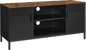 TV Meubel Industrieel - met 3 Verstelbare Planken - Vintage Houten Plank - Metaal - 120 x 40 x 55 cm - Zwart