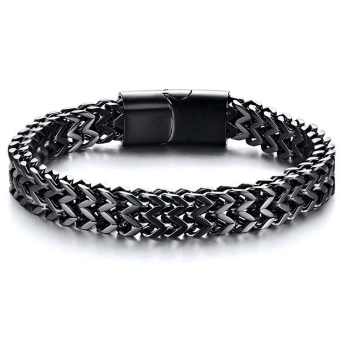 Victorious Zwart Stalen Armband Heren – Dunne Armband met Magnetische Schuifsluiting – Zwart – 19.5cm